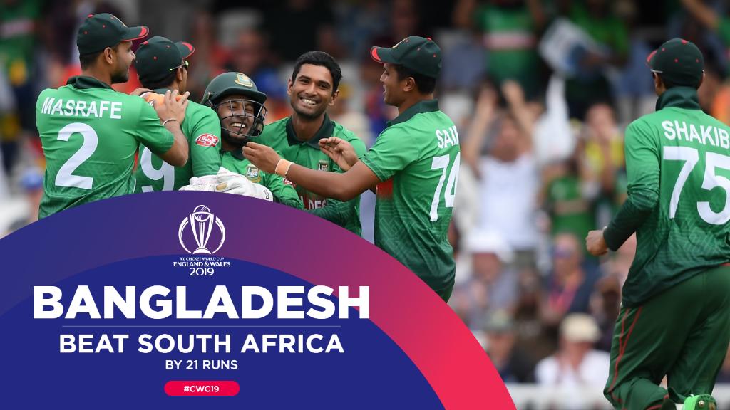 विश्वकप क्रिकेट २०१९:बांग्लादेशले गर्‍यो ठुलो उलटफेर, साउथ अफ्रीका २१ रनले पराजित