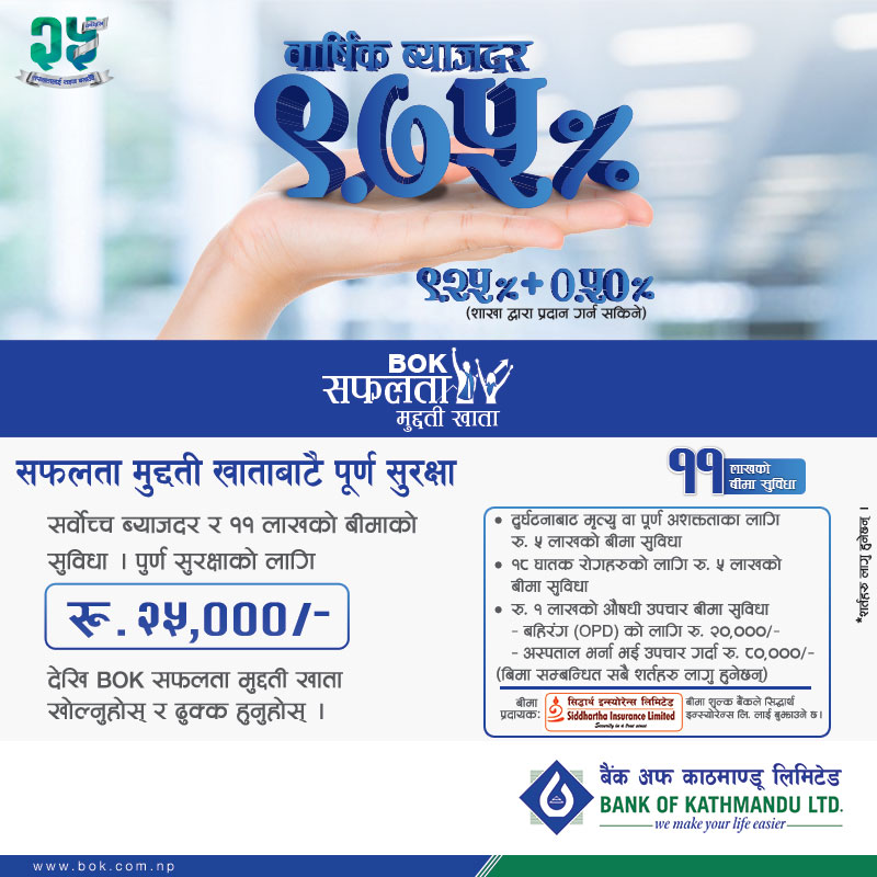 बैंक अफ काठमाण्डू लिमिटेडको BOK सफलता मुद्दती खाता सार्वजनिक