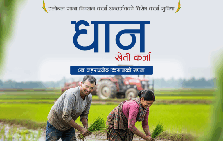 ग्लोबल आइएमई बैंकको ‘धान खेती कर्जा’ सार्वजनिक, कृषकले बैंकबाट २० लाख कर्जा पाउने
