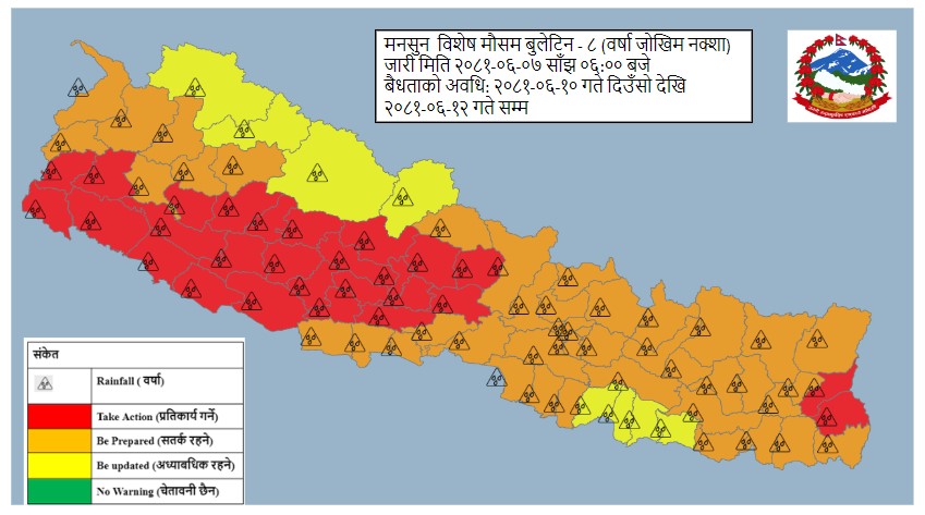 शनिबारसम्म देशभर वर्षाको सम्भावना, पर्सीदेखि ठूलो पानी पर्ने