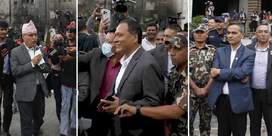 संसद भवनको भग्नावशेष निरीक्षणमा पुगे मन्त्रीहरू