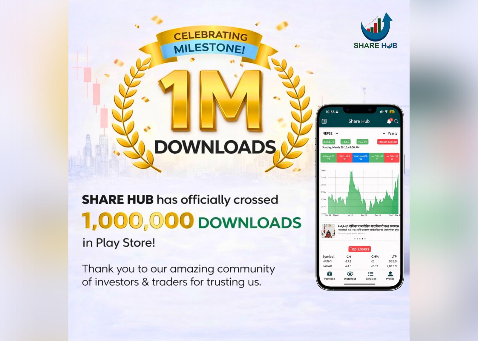 लगानीकर्ताको रोजाइमा ‘सेयर हब’, १० लाख डाउनलोड पार गर्दै फिनटेक क्षेत्रमा नयाँ उपलब्धि